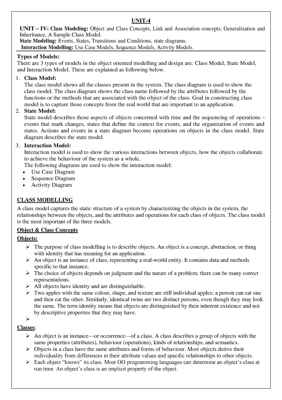 Se Unit 4 Unit 4 Unit Iv Class Modeling Object And Class Concepts Link And Association 5723