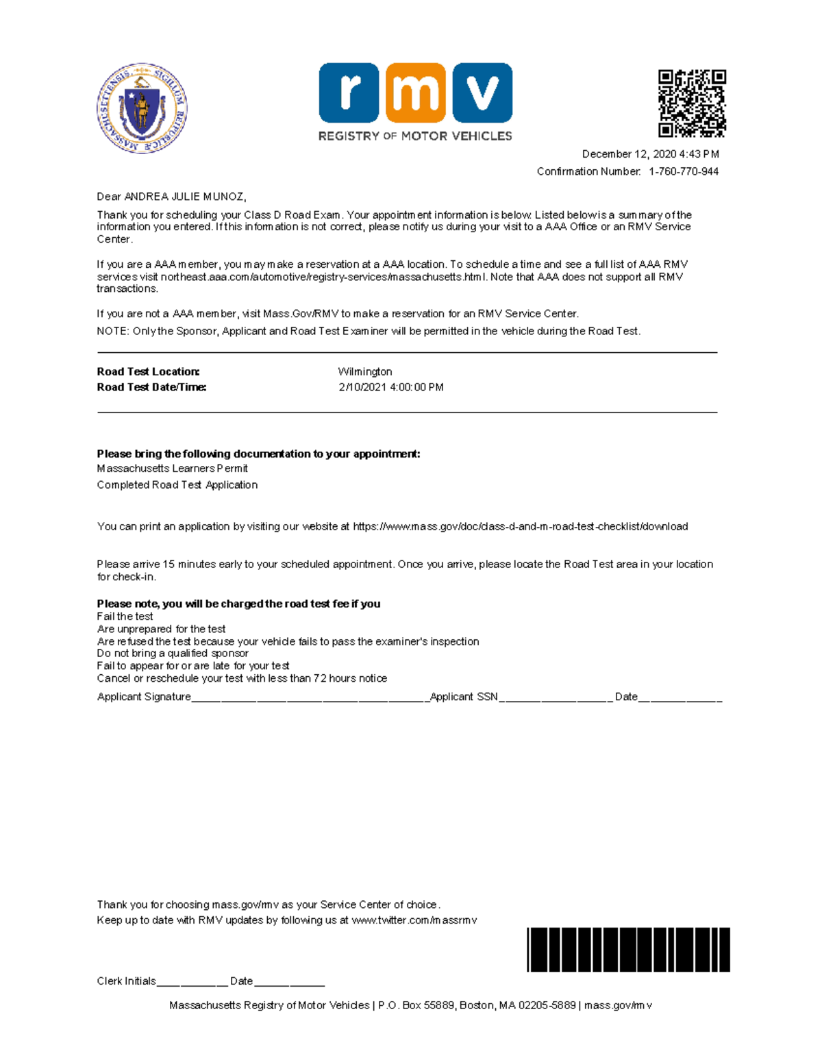 Schedule Road Test 1760770944 December 12, 2020 443 PM