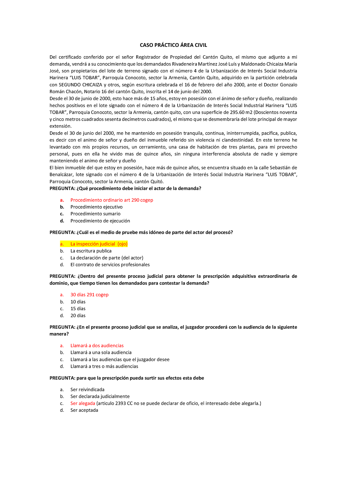 CASO PRÁ Ctico ÁREA Civil - CASO PR¡CTICO ¡REA CIVIL Del Certificado ...