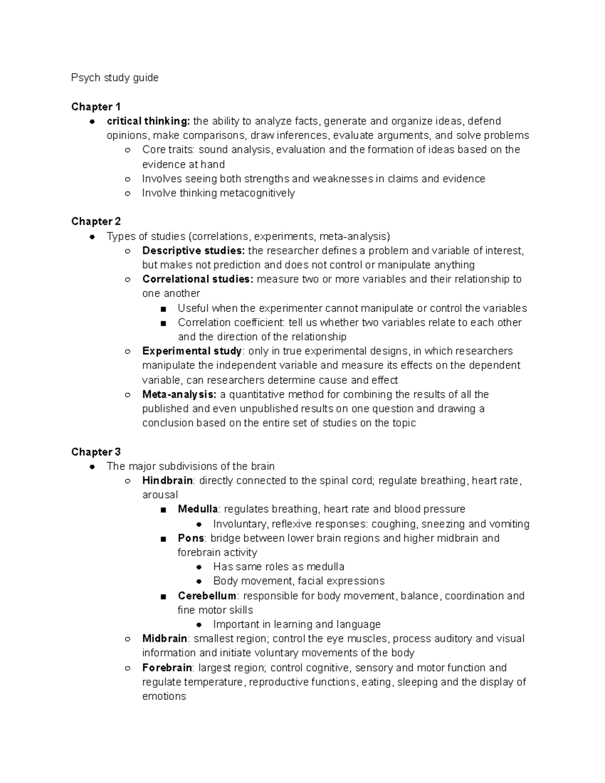 Psych study guide - Overview of chapters 1-16, discusses what ...