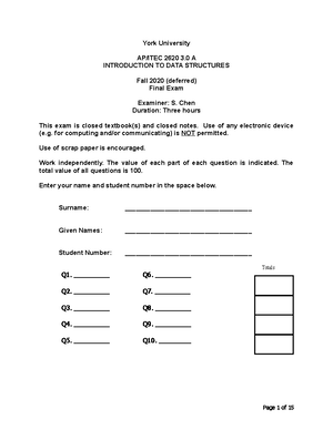 ITEC 1620 Assignment 3 - York University AP/ITEC 2620 3. INTRODUCTION ...