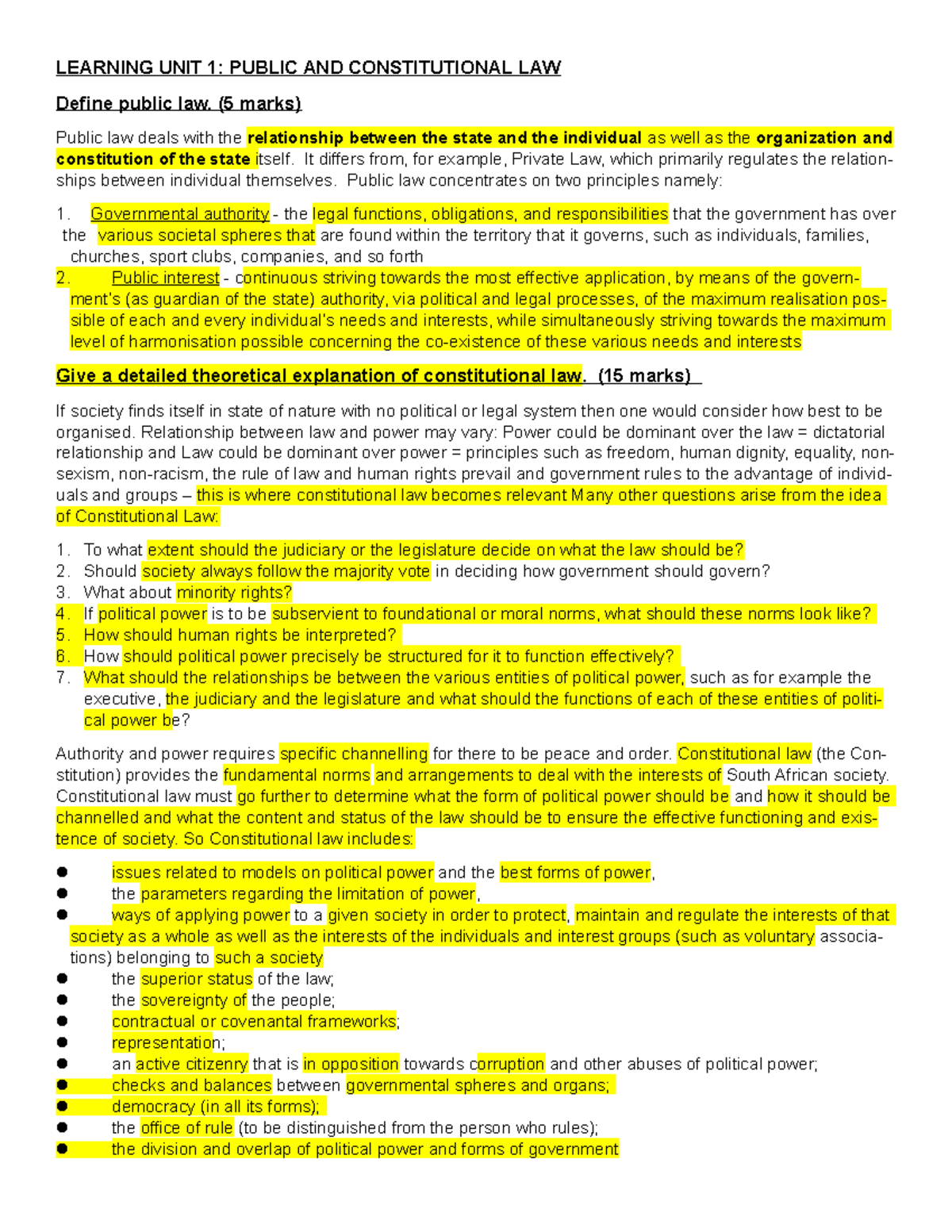 LPUB T1 - public law study notes - LEARNING UNIT 1: PUBLIC AND ...