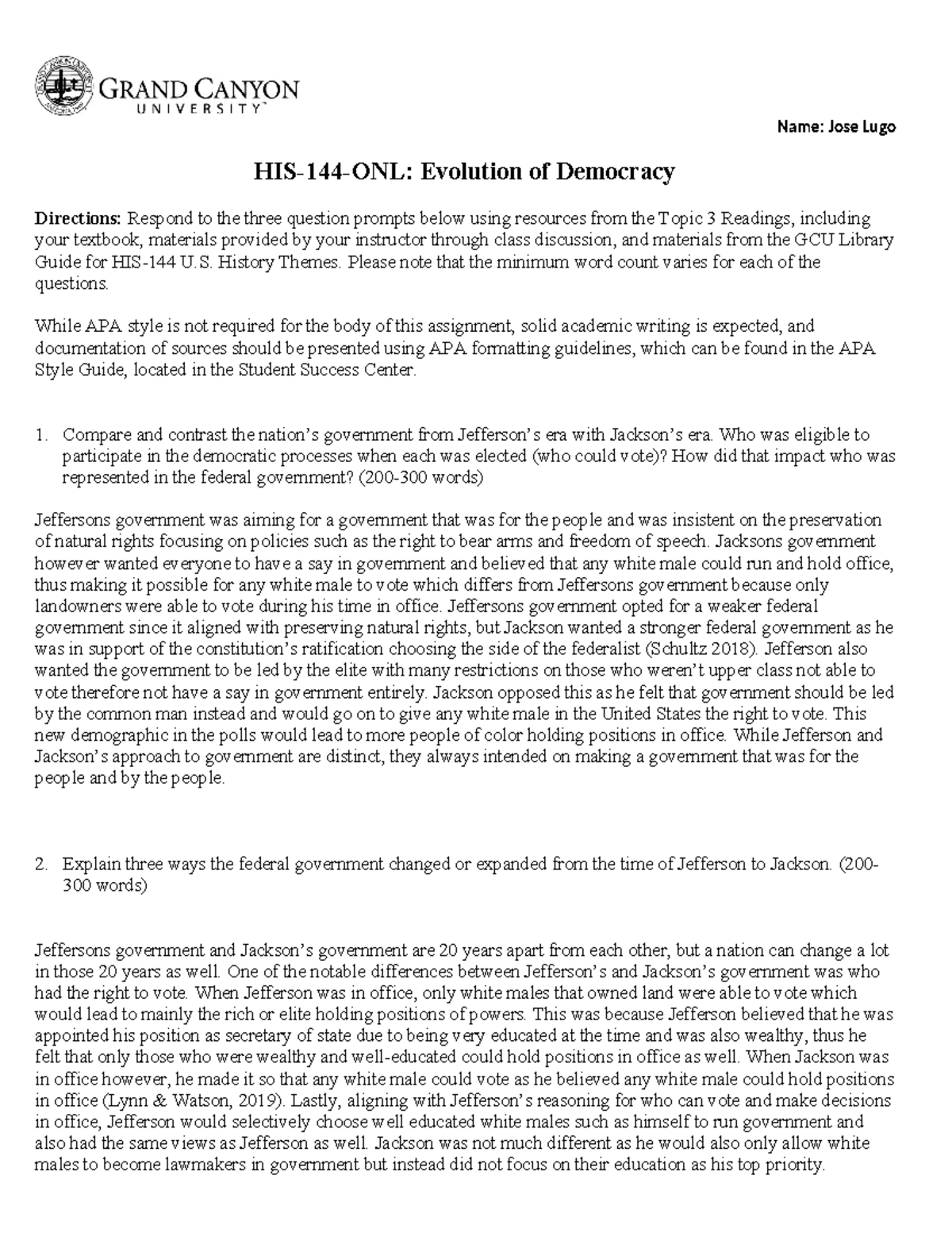 HIS144RSEvolution of Democracy Worksheet Name Jose Lugo HIS144ONL Evolution of