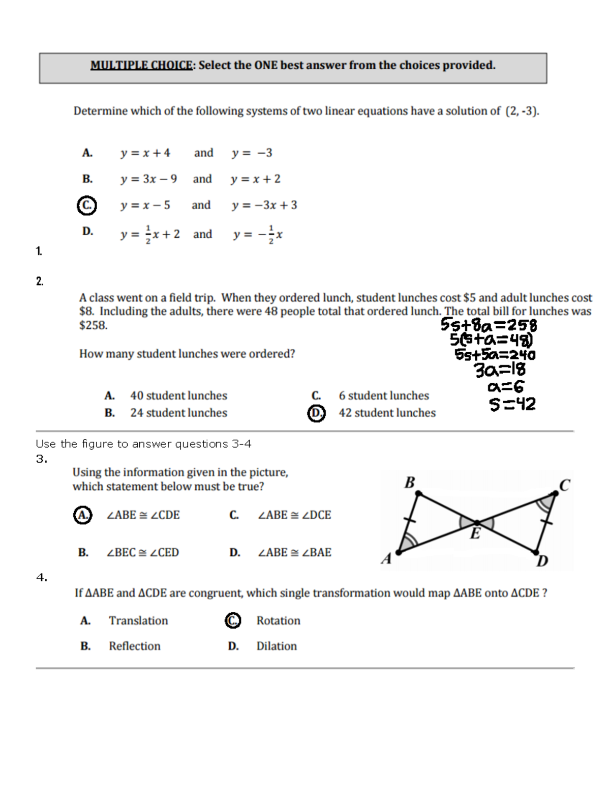 Course I 2016 Final Exam Spring Use the figure to answer questions 3