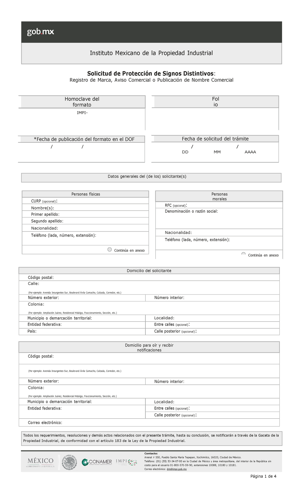 1.1 IMPI Editable - Solicitud De Protección De Signos Distintivos ...