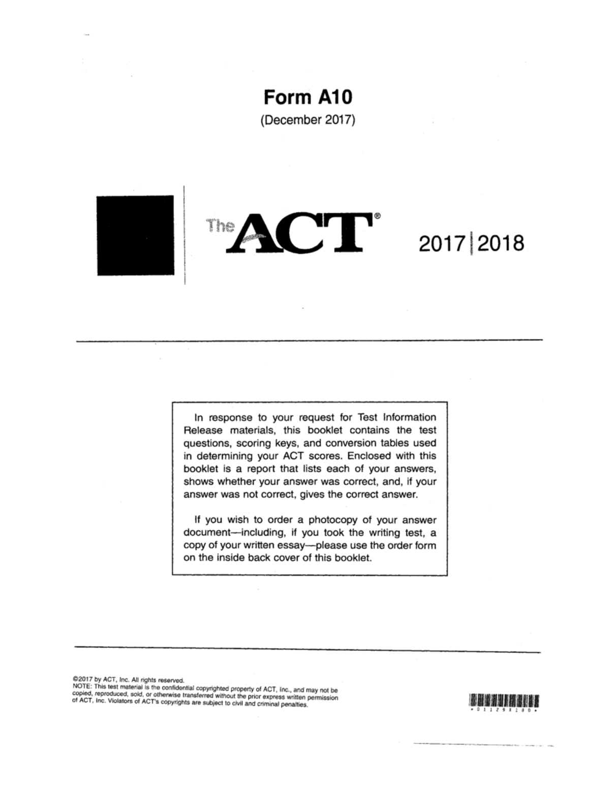 2017 December ACT Form A10 - Studocu