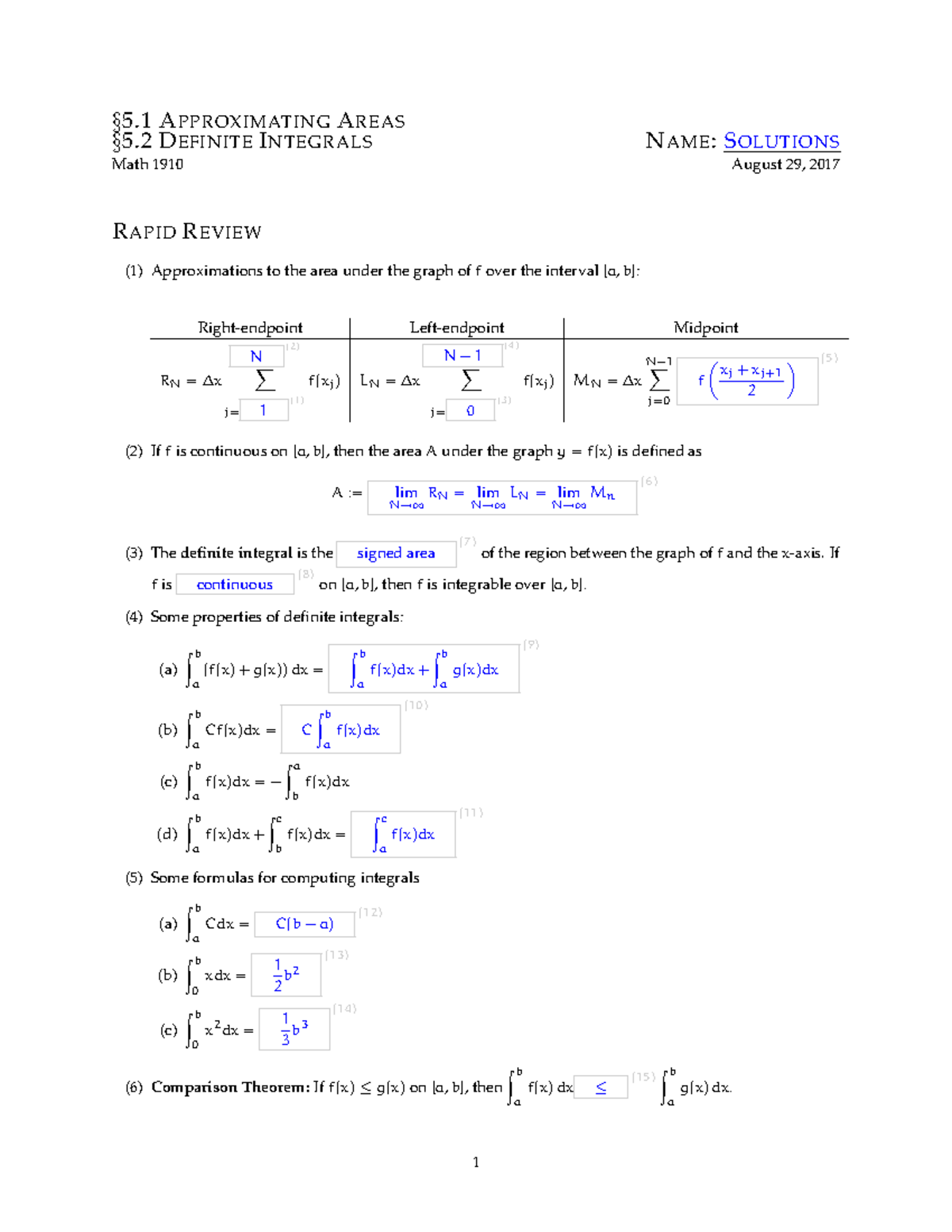 1910fa17-recitation 02-solutions - §5 APPROXIMATING AREAS §5 DEFINITE ...
