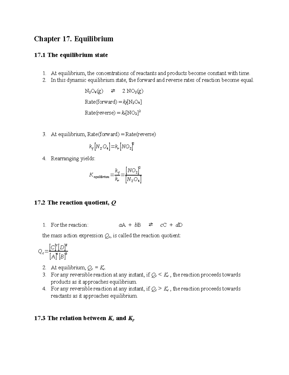 Chapter 17 review - Lecture notes 17 - Chapter 17. Equilibrium 17 The ...