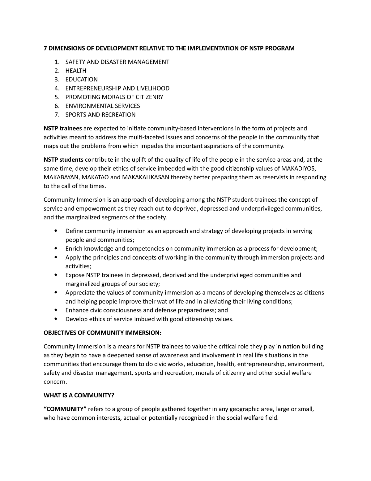 NSTP2- Reviewer- Prelims - 7 DIMENSIONS OF DEVELOPMENT RELATIVE TO THE ...