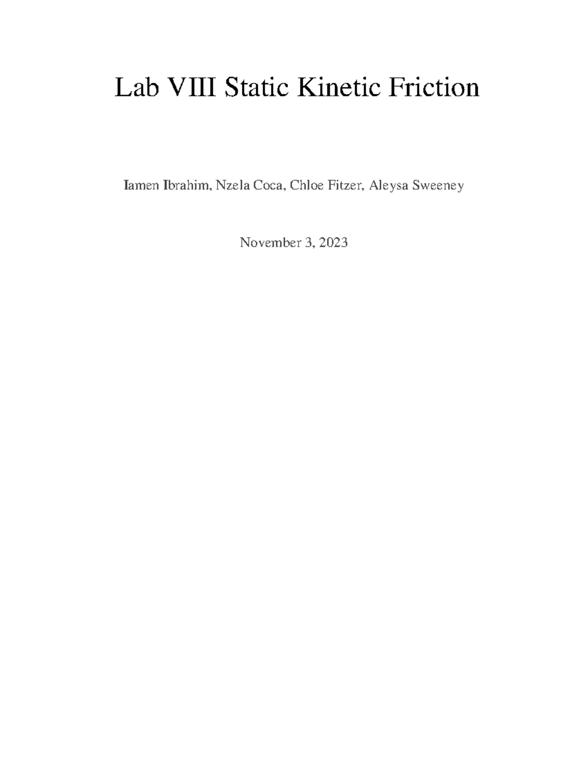 Lab VIII Static Friction (1) Lab VIII Static Friction