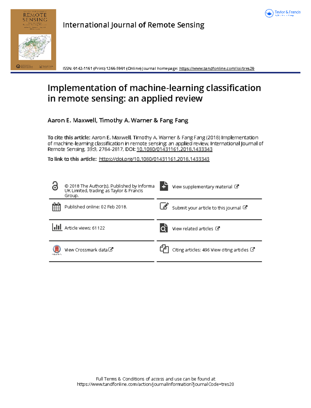 Implementation of machine learning classification in remote sensing an ...