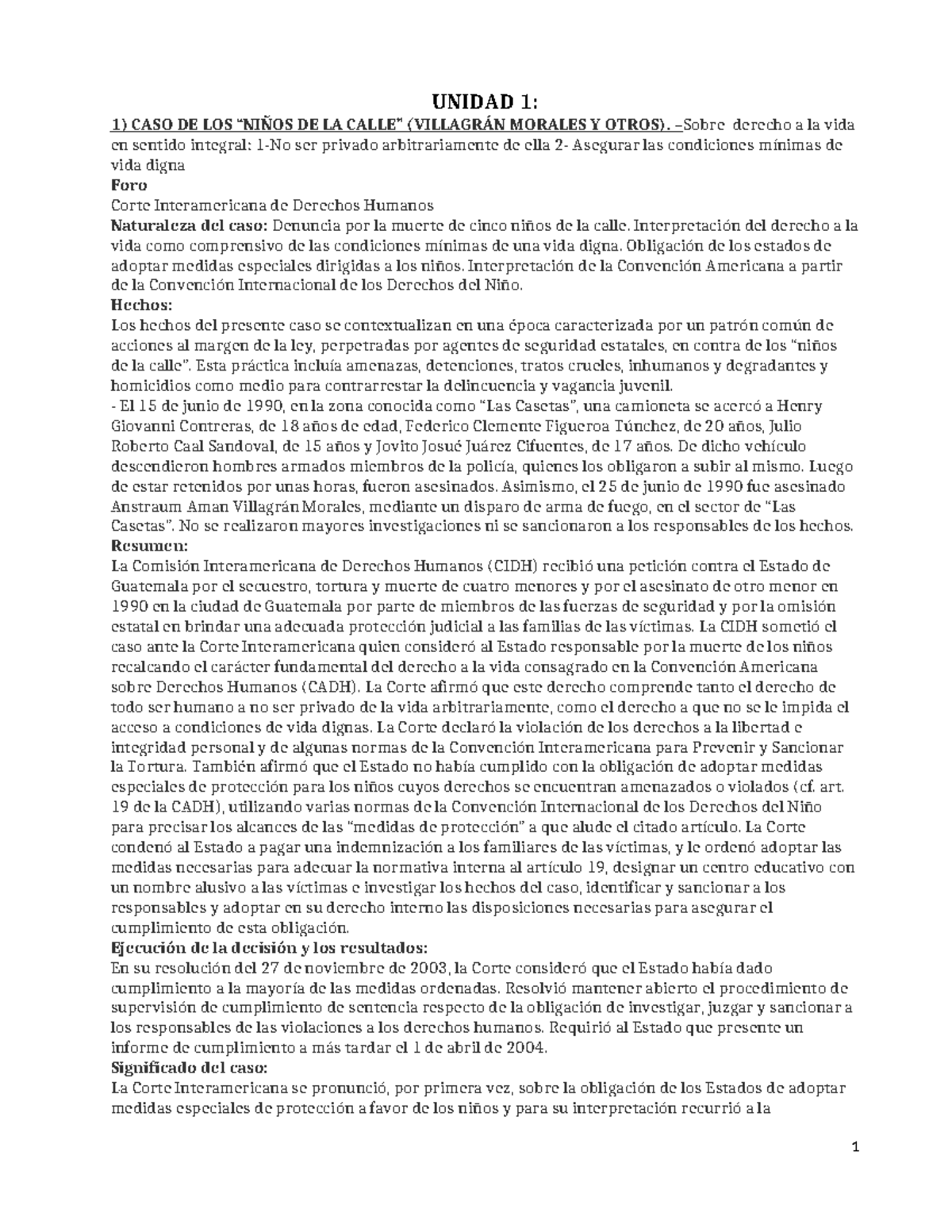 Fallos humanos - UNIDAD 1: CASO DE LOS “NIÑOS DE LA CALLE” (VILLAGRÁN ...