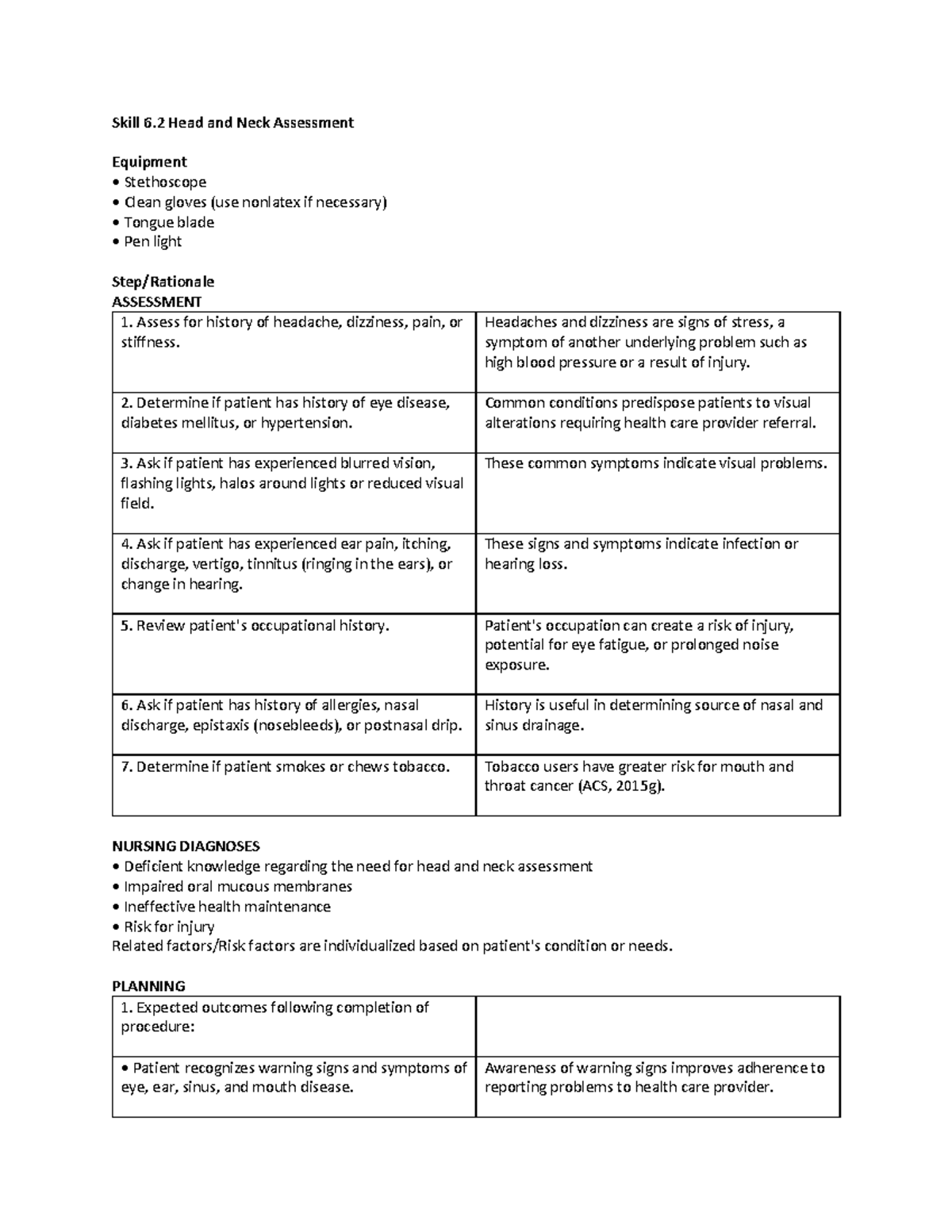Head to toe Assessment 1 - Skill 6 Head and Neck Assessment Equipment ...