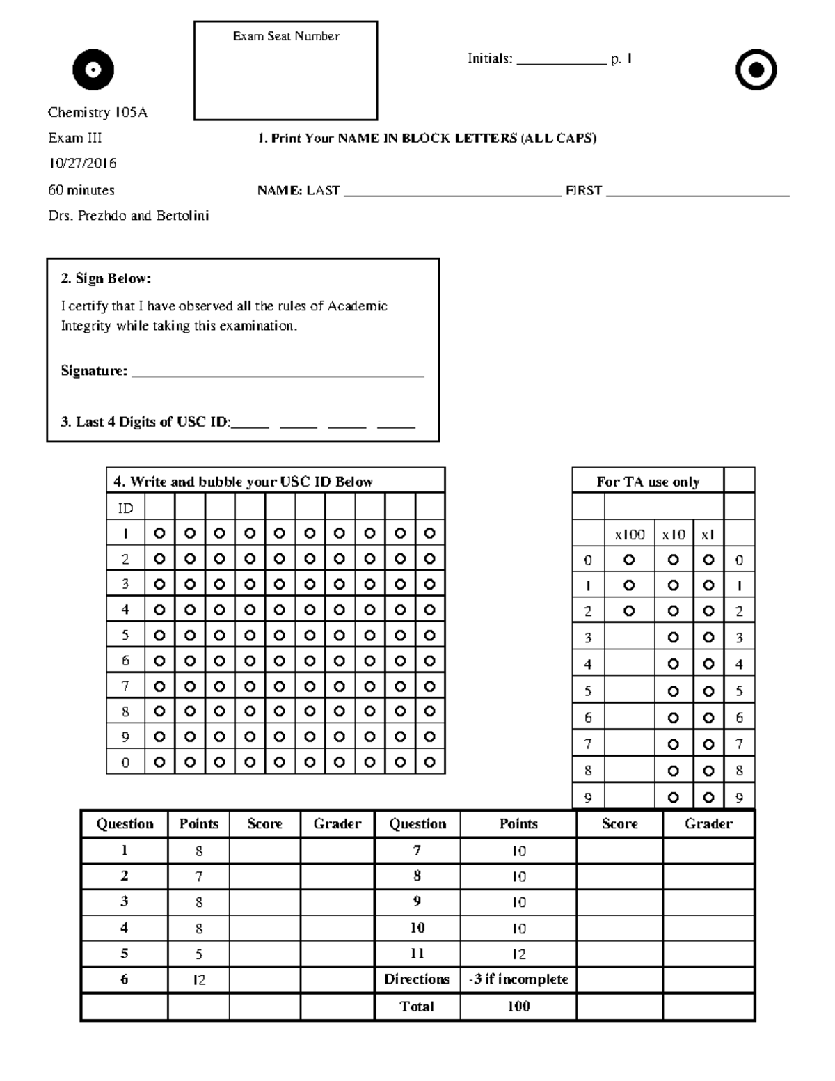 3 Blank - practice questions - Initials: ____________ p. 1 Chemistry ...