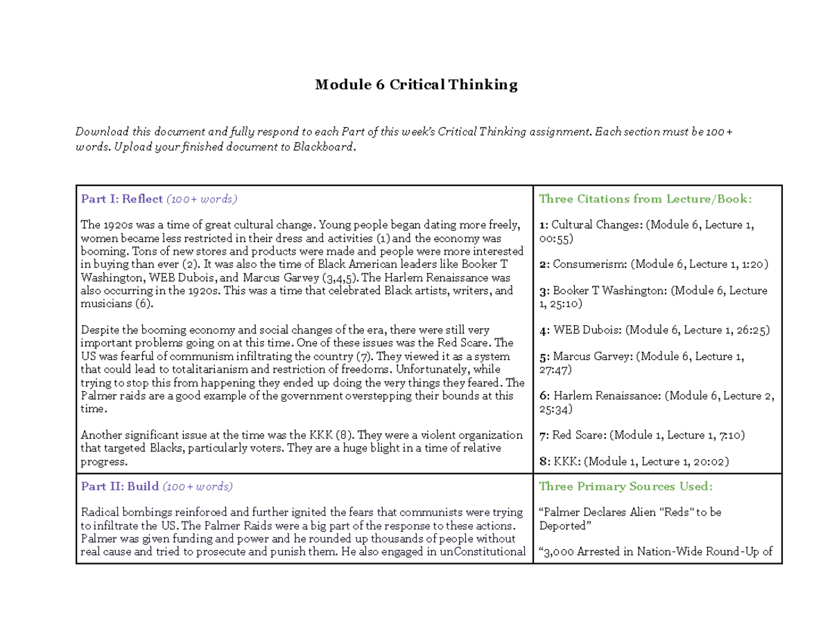 critical thinking module quizlet