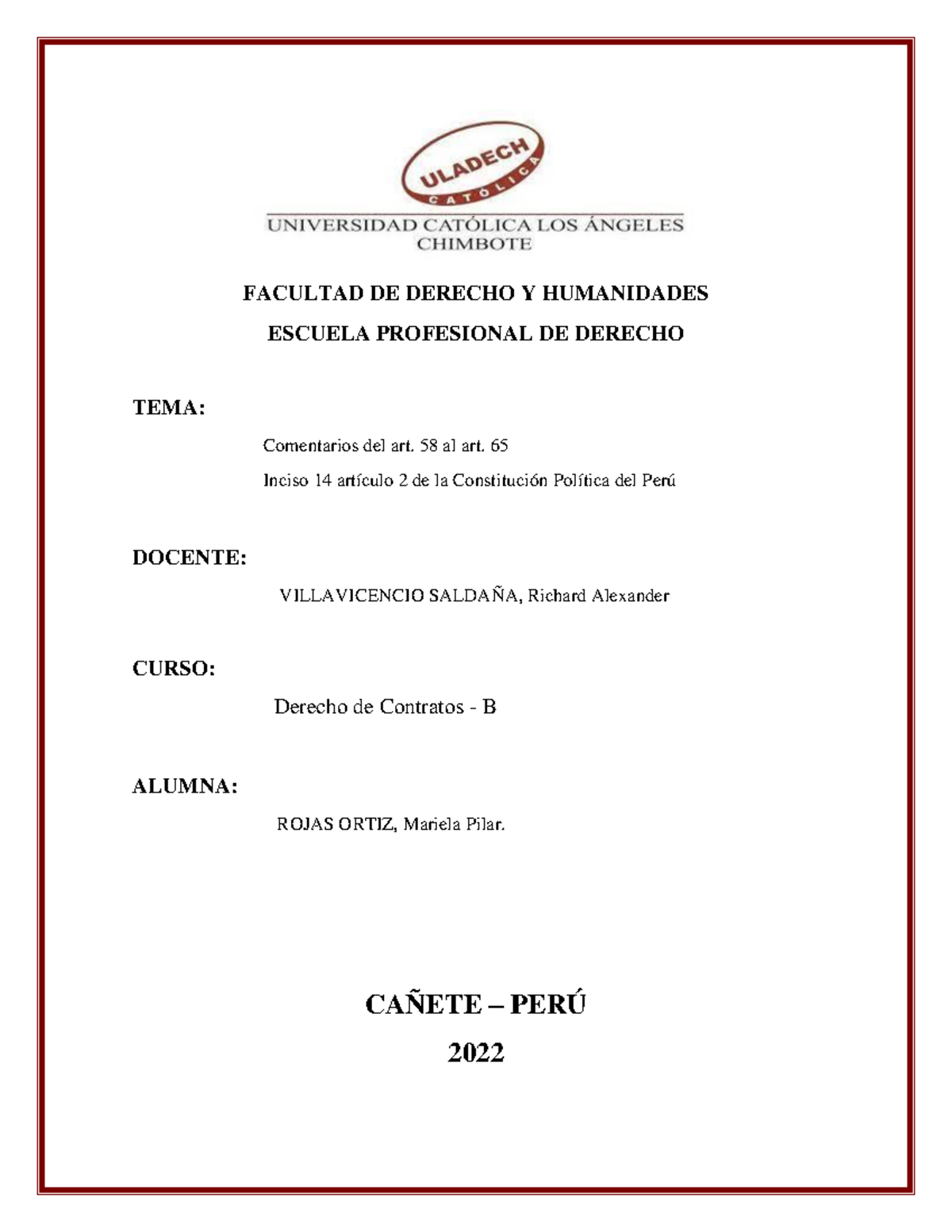 Derecho De Contratos - B - FACULTAD DE DERECHO Y HUMANIDADES ESCUELA ...