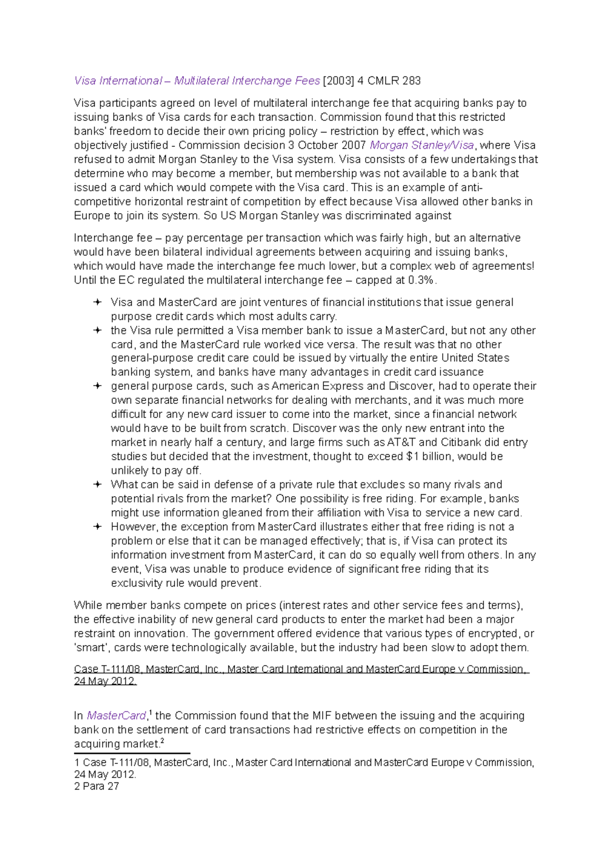 Visa and mastercard 5 - Visa International – Multilateral Interchange ...