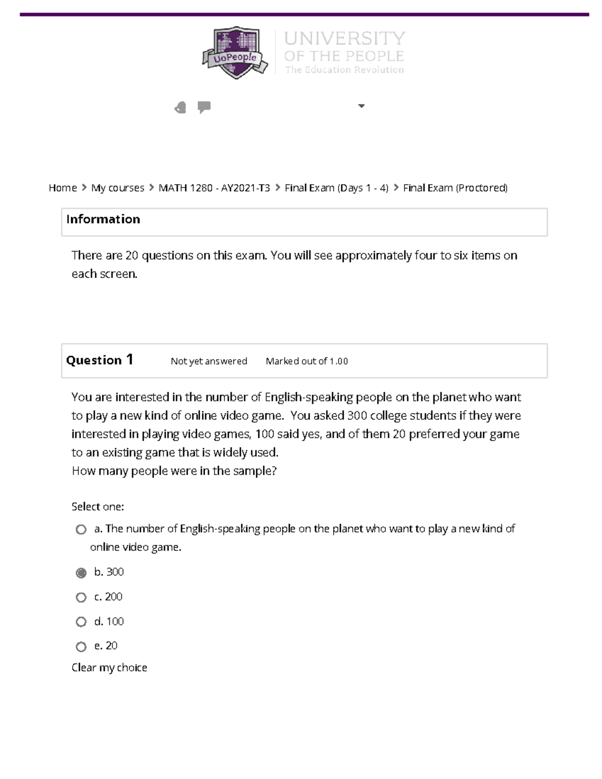 Math 1280 stats final exam information there are 20 questions on this