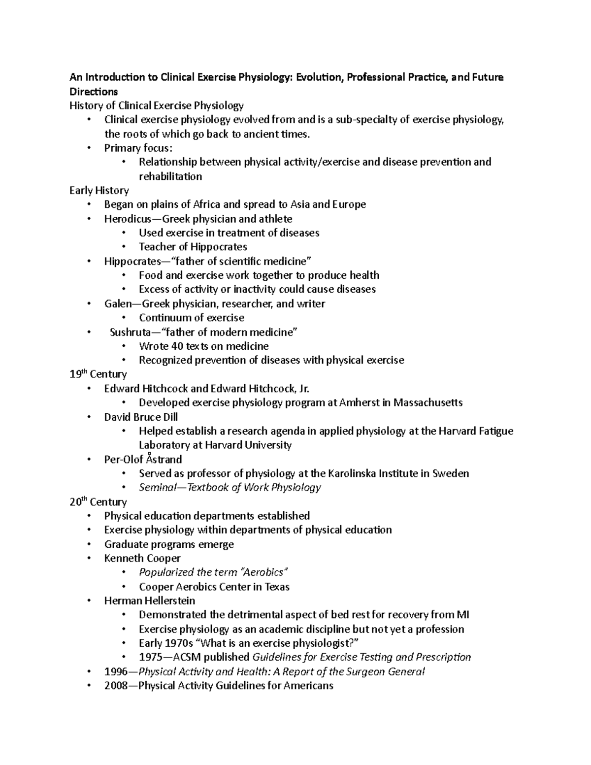 Ch 1 - An Introduction To Clinical Exercise Physiology: Evolution ...