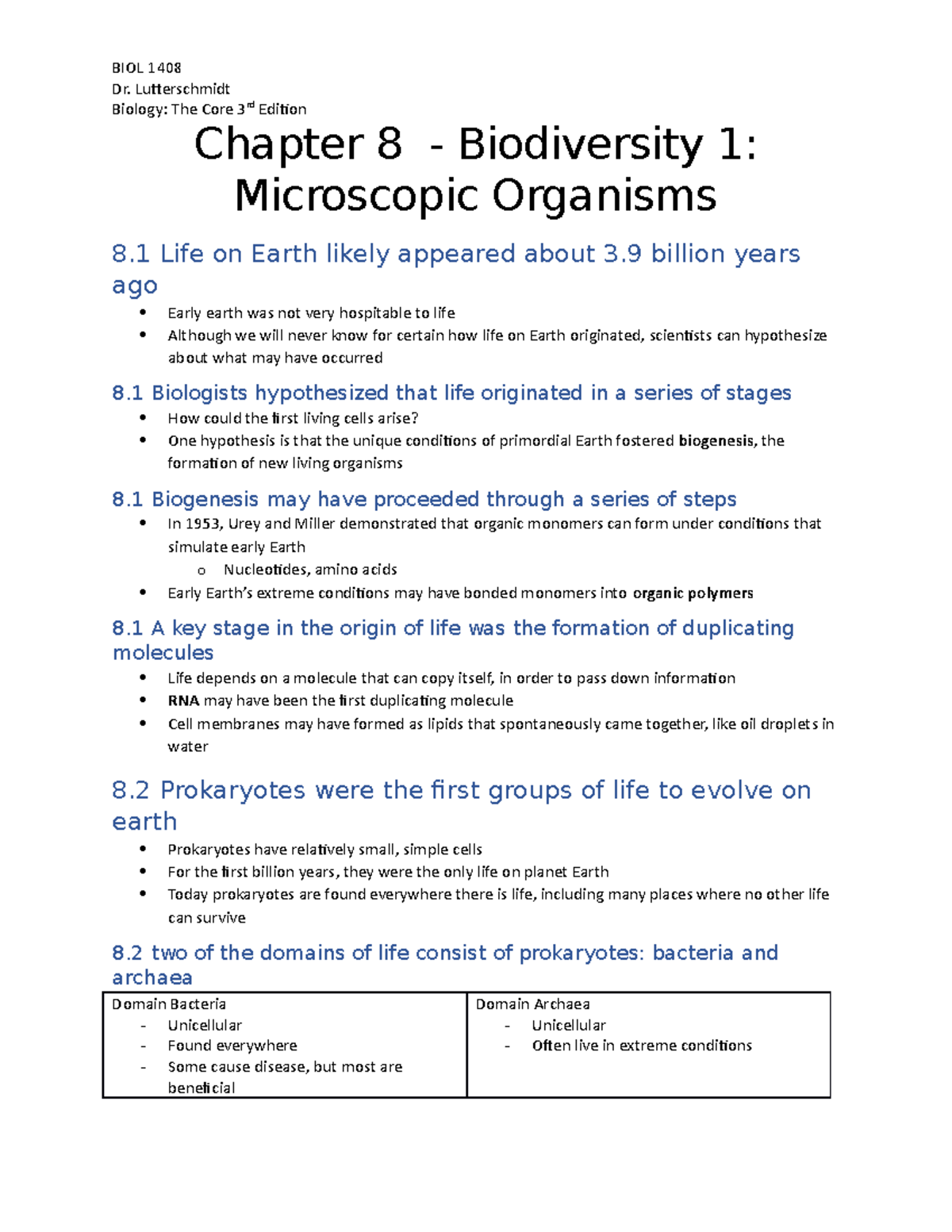 Chapter 8 - Microscopic Organisms - BIOL 1408 Dr. Lutterschmidt Biology ...