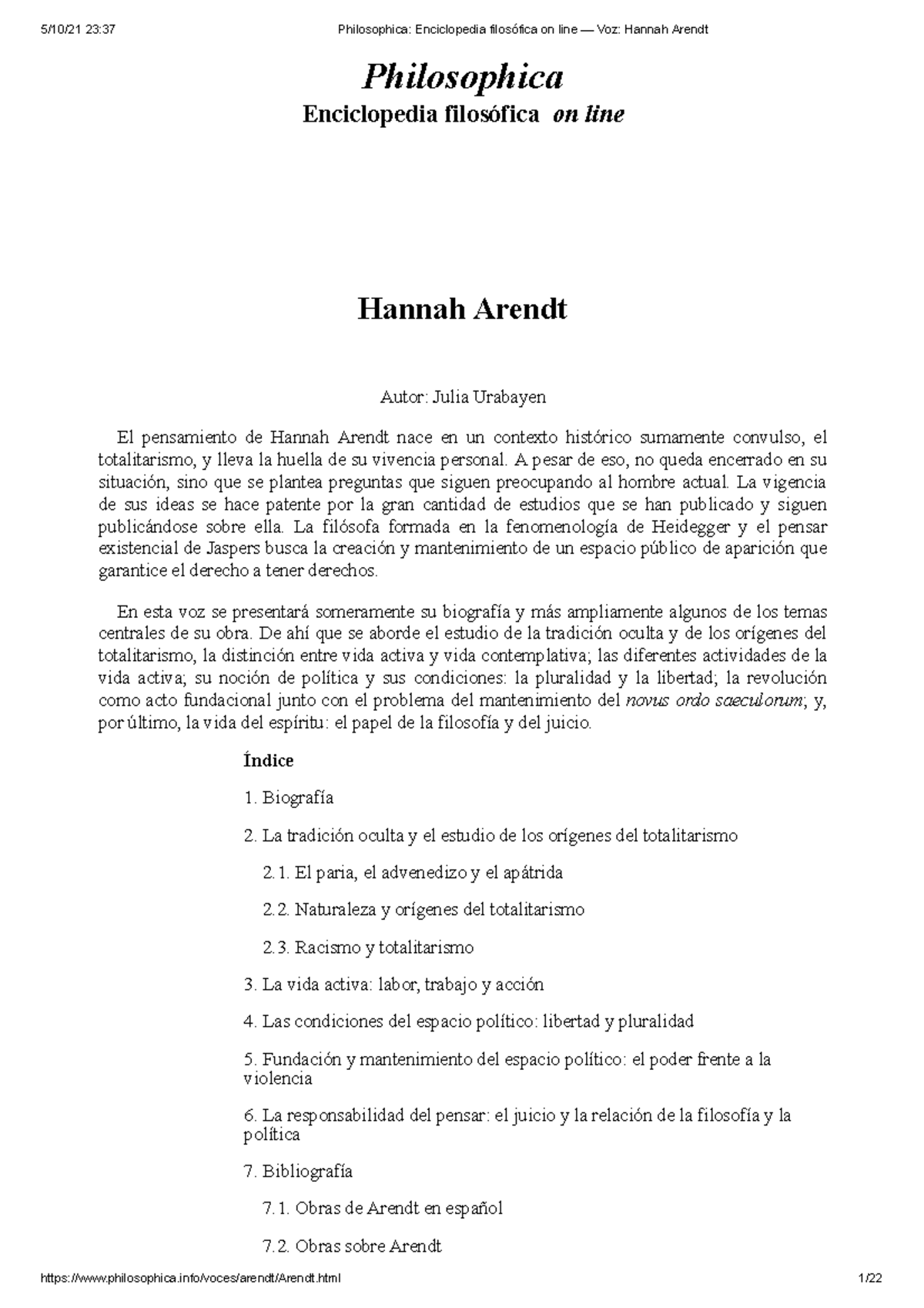 Philosophica Enciclopedia Filosófica Hannah Arendt - Philosophica ...