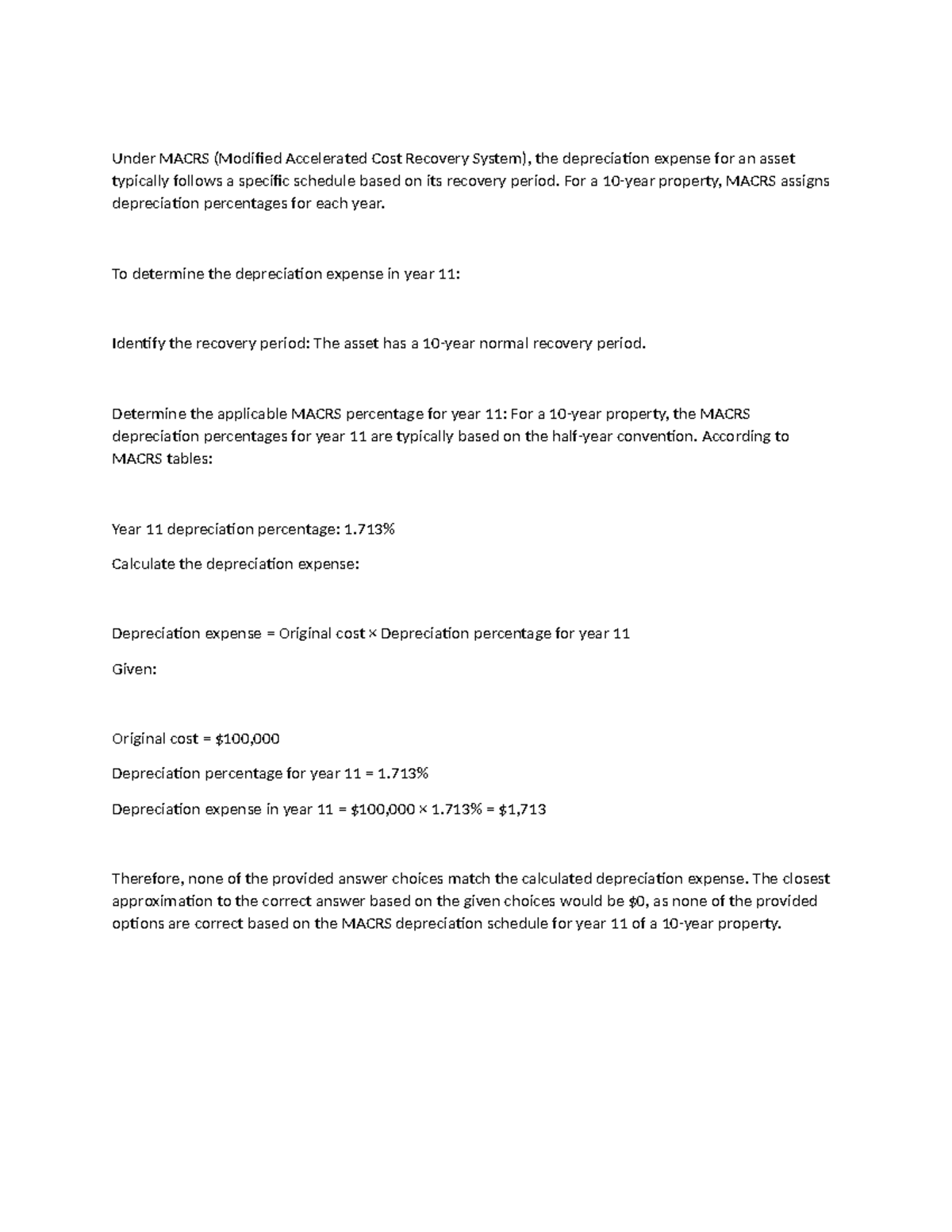 Under Macrs - dheh - Under MACRS (Modified Accelerated Cost Recovery ...