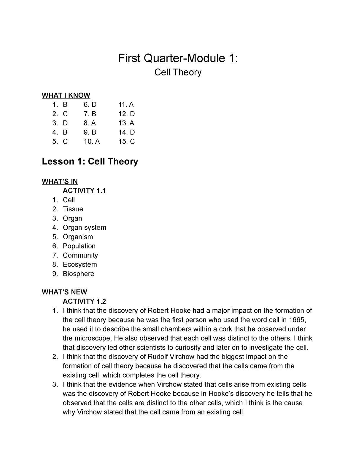 General Biology Cell Theory - First Quarter-Module 1: Cell Theory WHAT ...