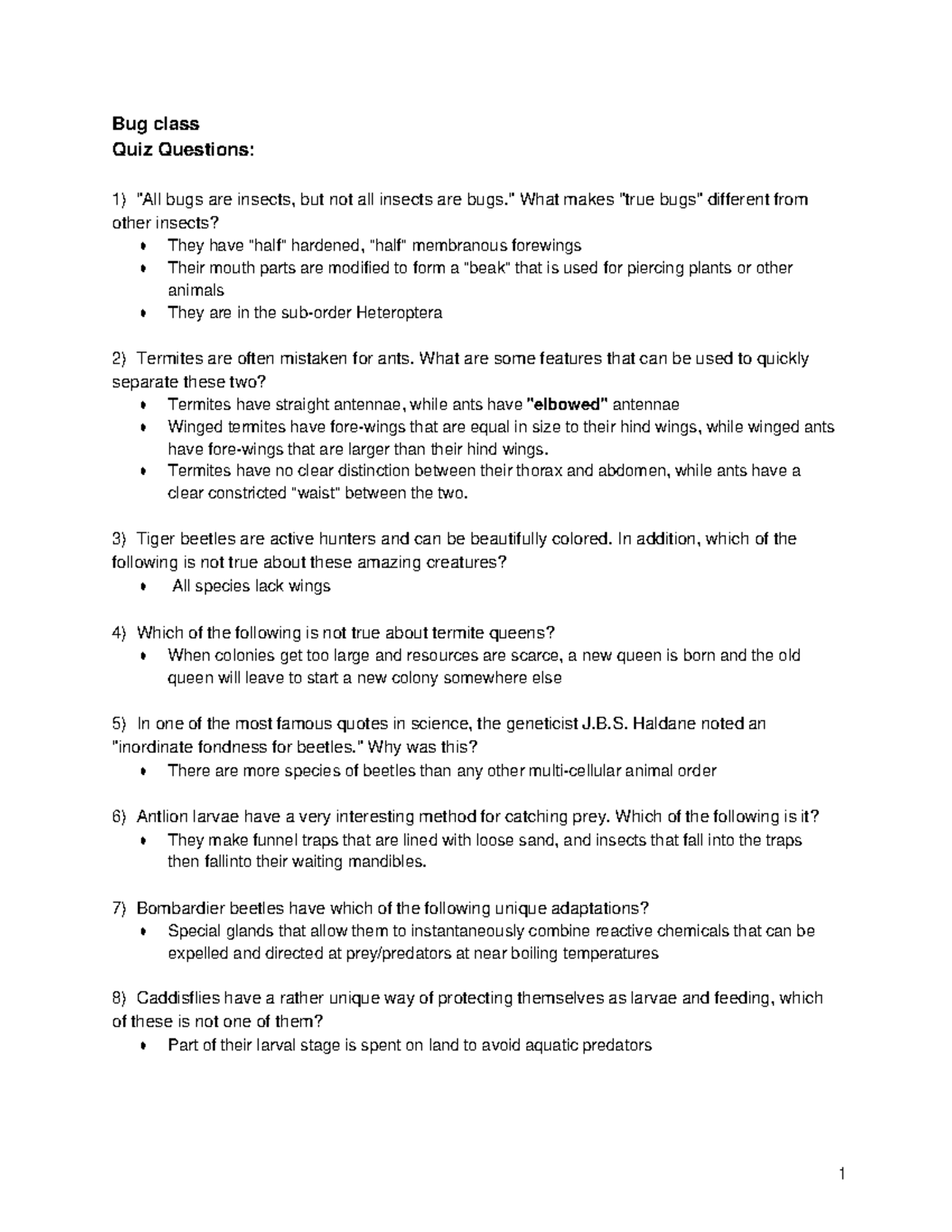 Insects Study Guide Exam 2 Bug class Quiz Questions "All bugs are insects, but not all Studocu