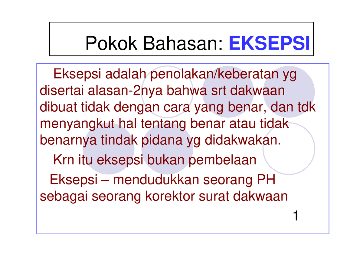 H Acrpidana Kemahiran 2 - Pokok Bahasan: EKSEPSI Eksepsi Adalah ...