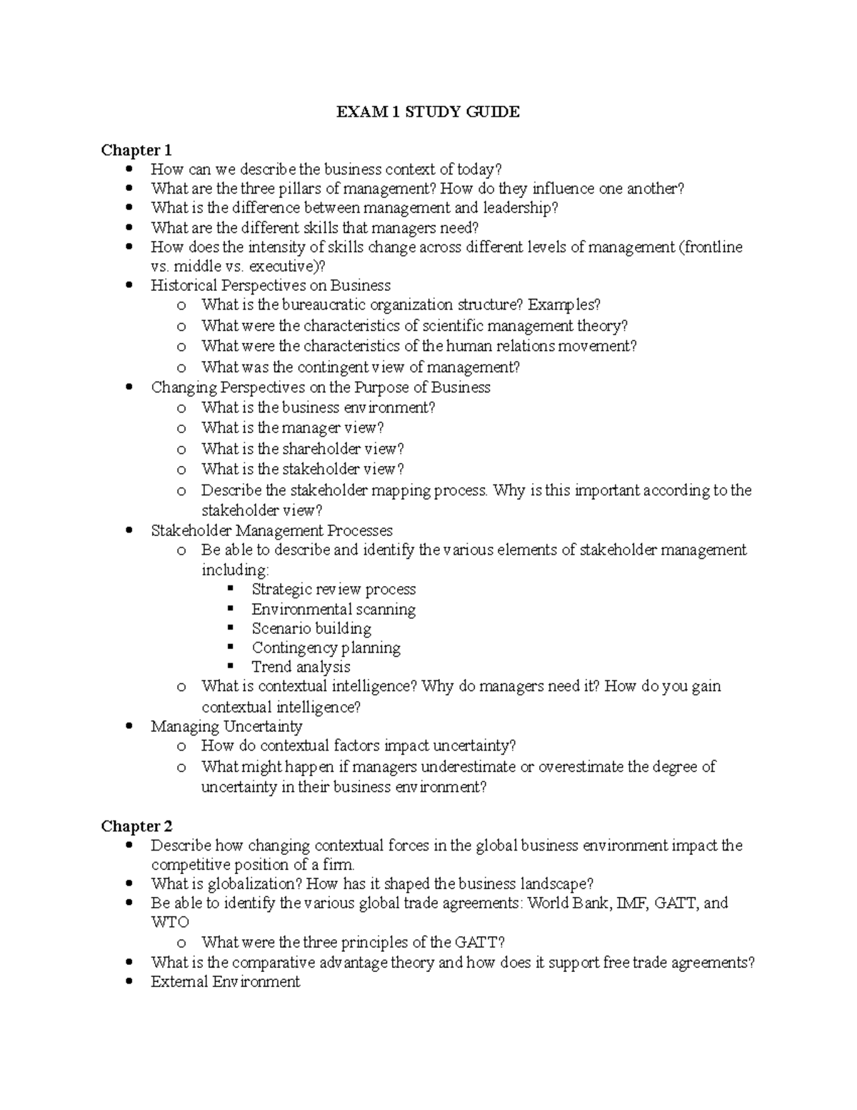 MGMT310 Exam 1 Study Guide - EXAM 1 STUDY GUIDE Chapter 1 How Can We ...