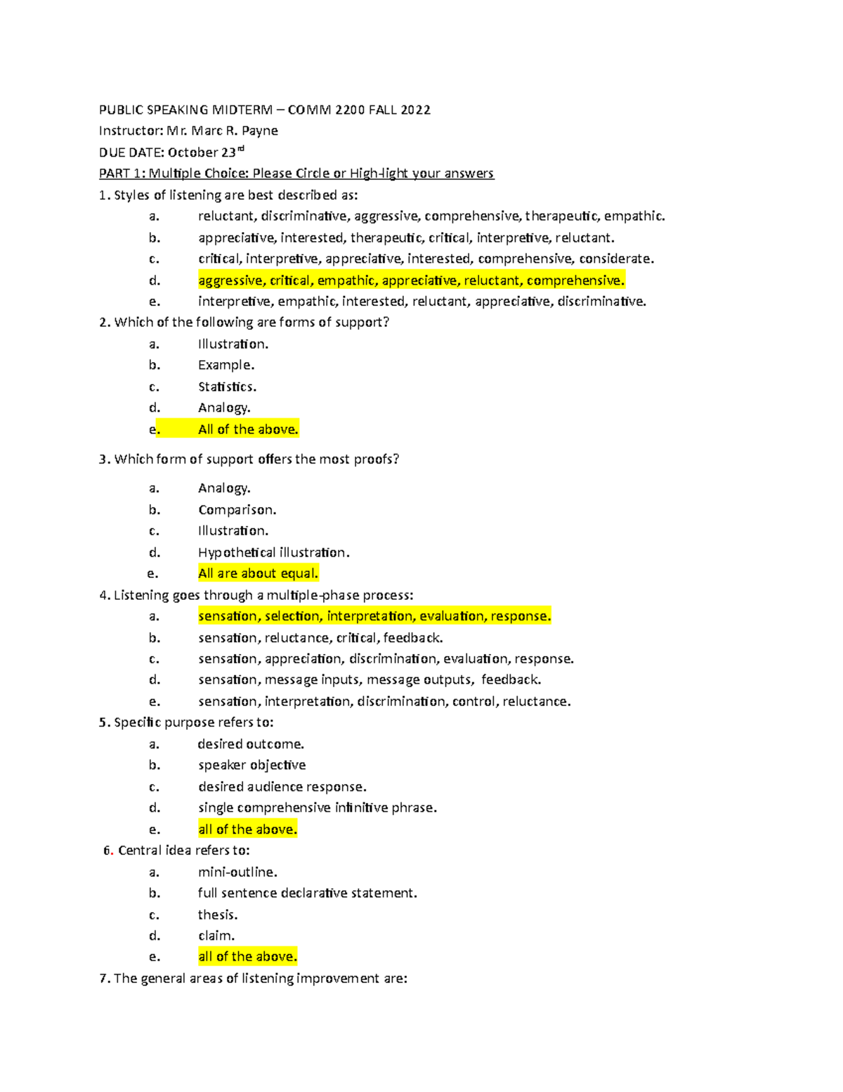 Public Speaking Midterm FALL 2022 - PUBLIC SPEAKING MIDTERM – COMM 2200 ...