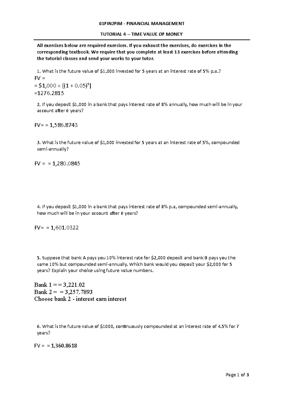 Tutorial4 TimeValueofMoney Page 1 of 3 61FIN2FIM FINANCIAL