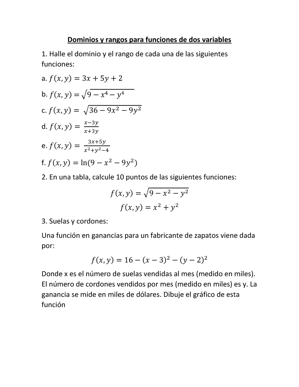 Dominios Y Rangos Para Funciones De Dos Variables - 𝑓(𝑥, 𝑦) = 3 𝑥 + 5 𝑦 ...