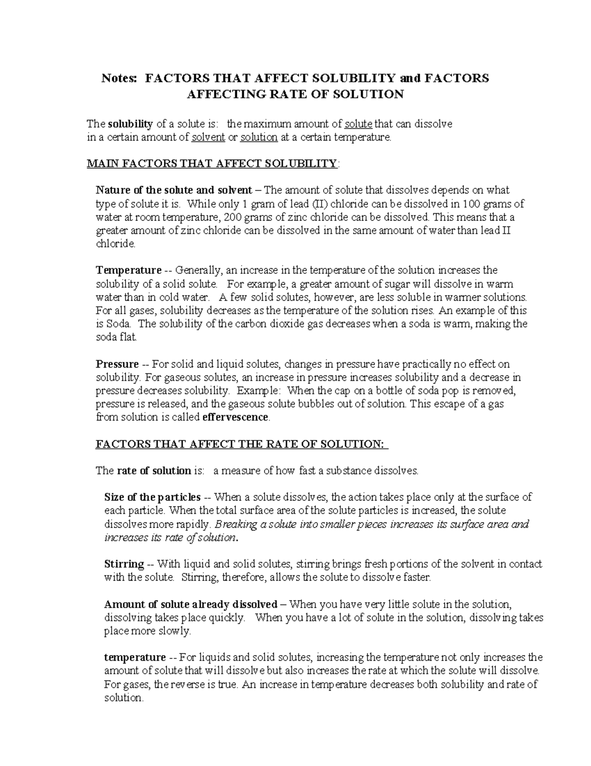 Factors affecting solubility and rate of solution notes 3 - Notes ...