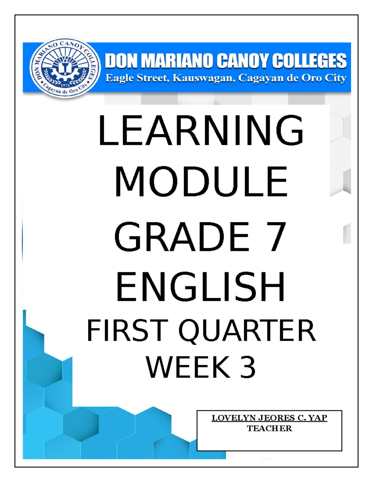 Grade 7English Module-3 - Modern Mathematics II - ANTEO - Studocu