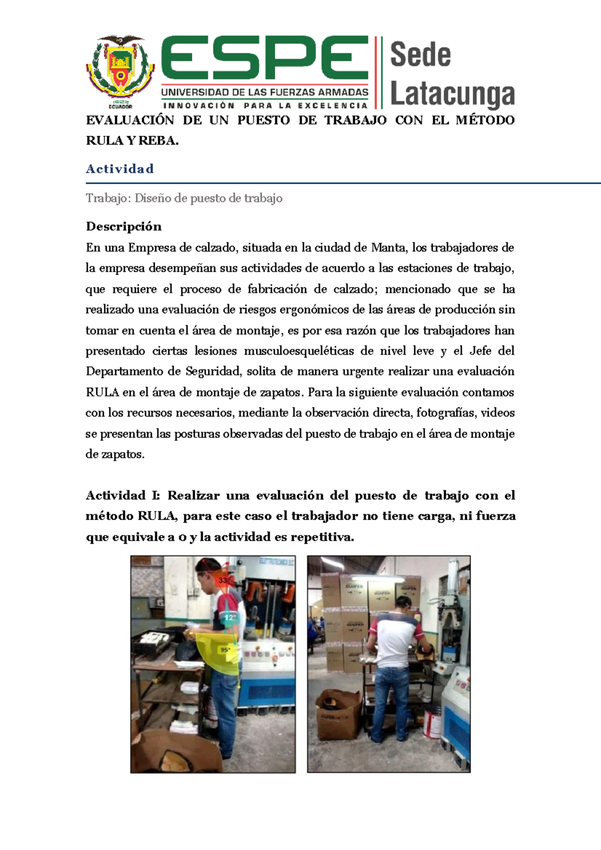 Evaluación RULA y REBA - APRENDIZAJE - EVALUACIÓN DE UN PUESTO DE ...