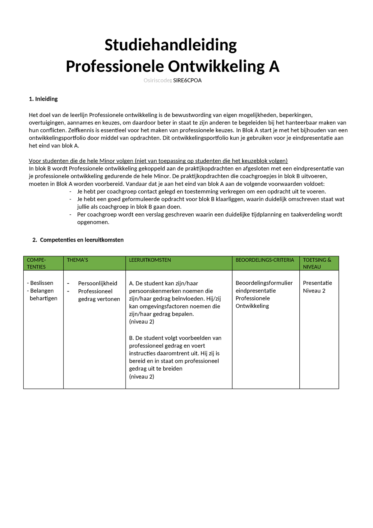 Studiehandleiding Professionele Ontwikkeling A - Studiehandleiding ...