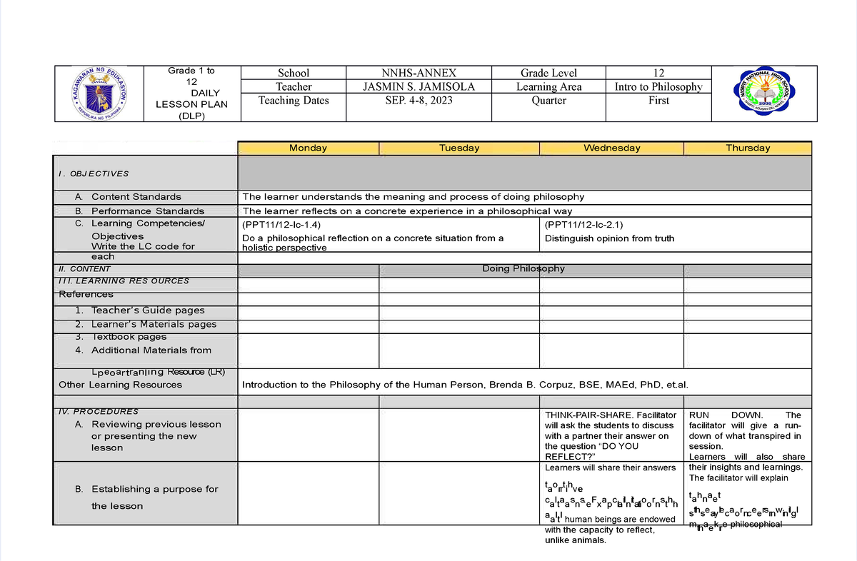 Dll intro to philosophy of the human person 11 17 20 - Grade 1 to 12 ...
