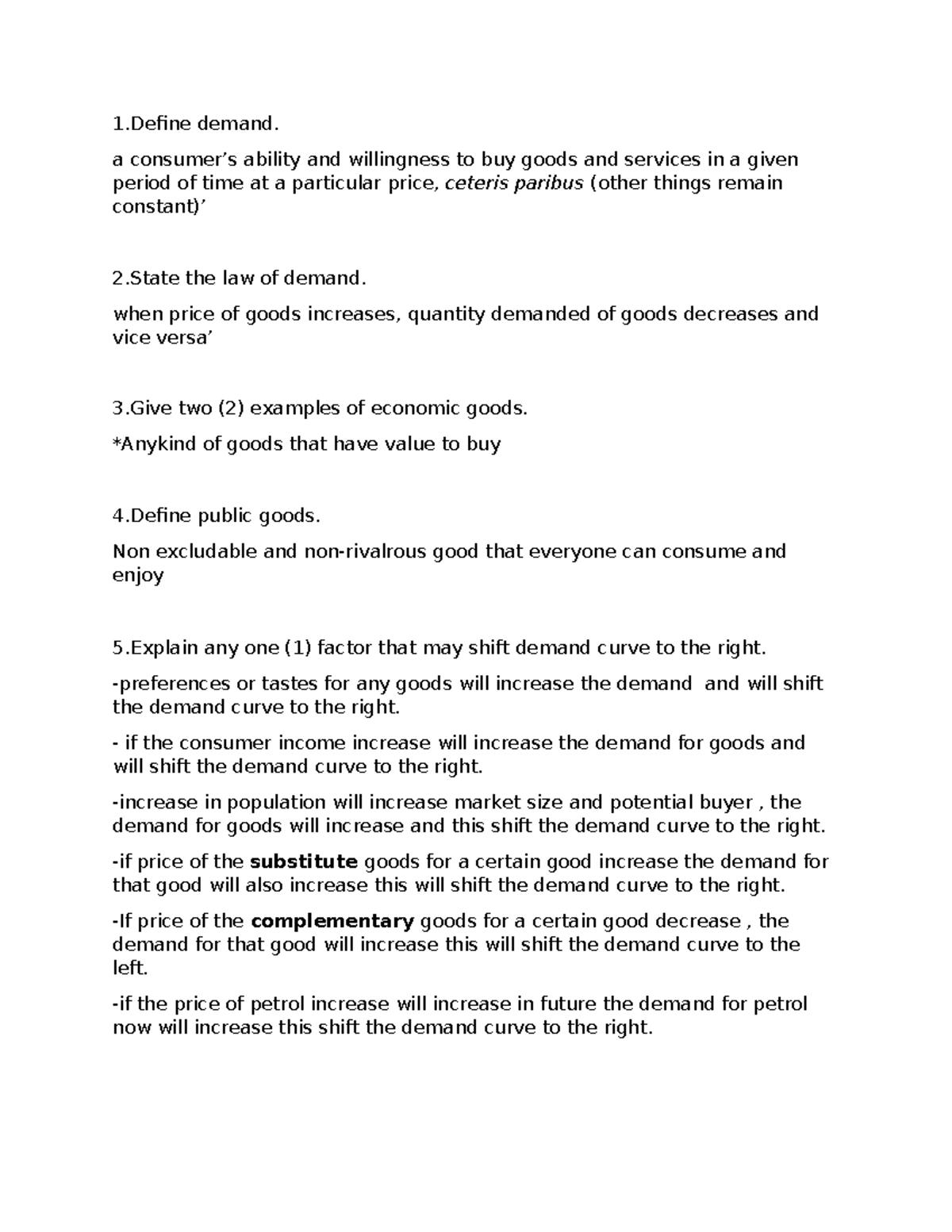 Answer short essay workbook - 1 demand. a consumer’s ability and ...