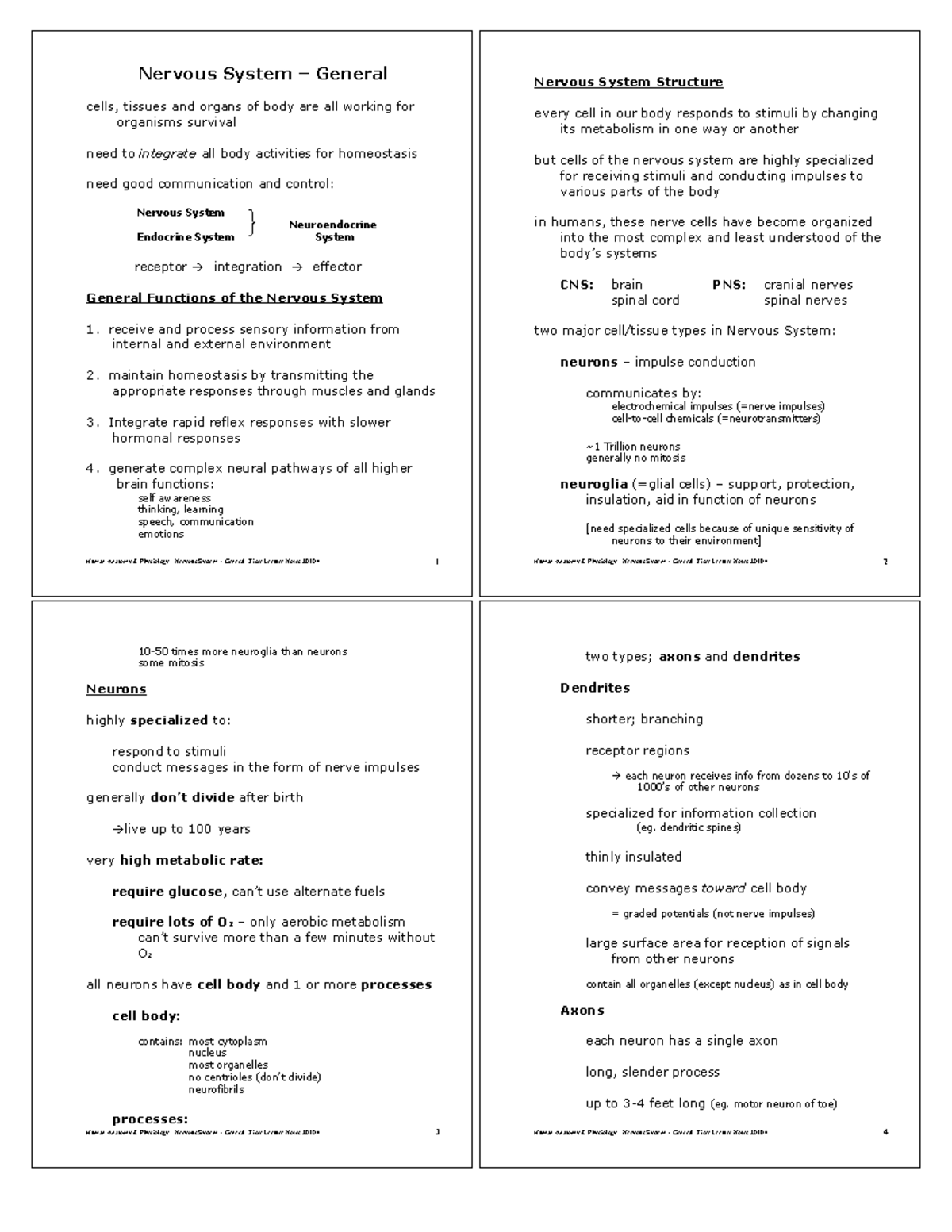 Nervous system summary notes (Nursing, Pre-Med, Biology ) - Human ...