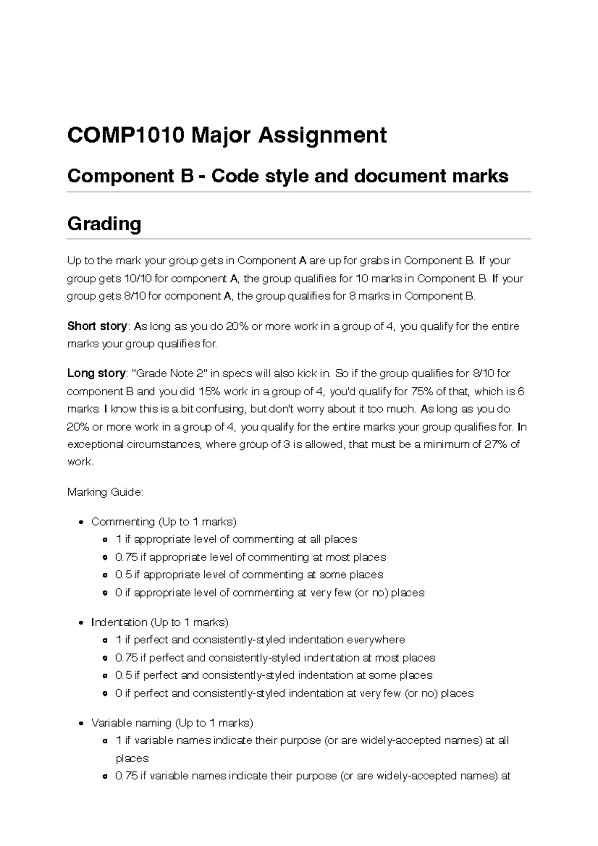 Major Assignment Code Style Guide - Up to the mark your group gets in ...