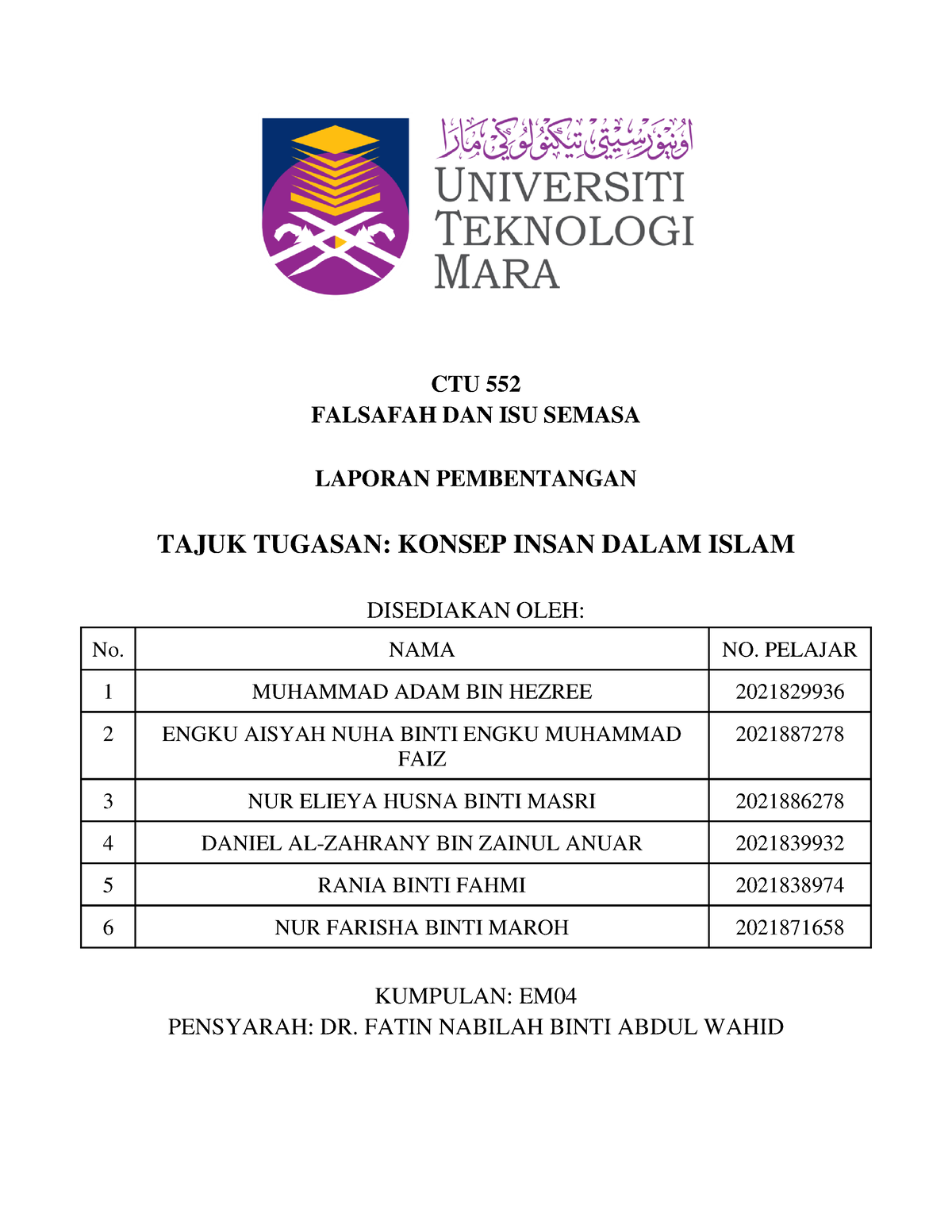 CTU552-EM04 - CTU 552 FALSAFAH DAN ISU SEMASA LAPORAN PEMBENTANGAN ...