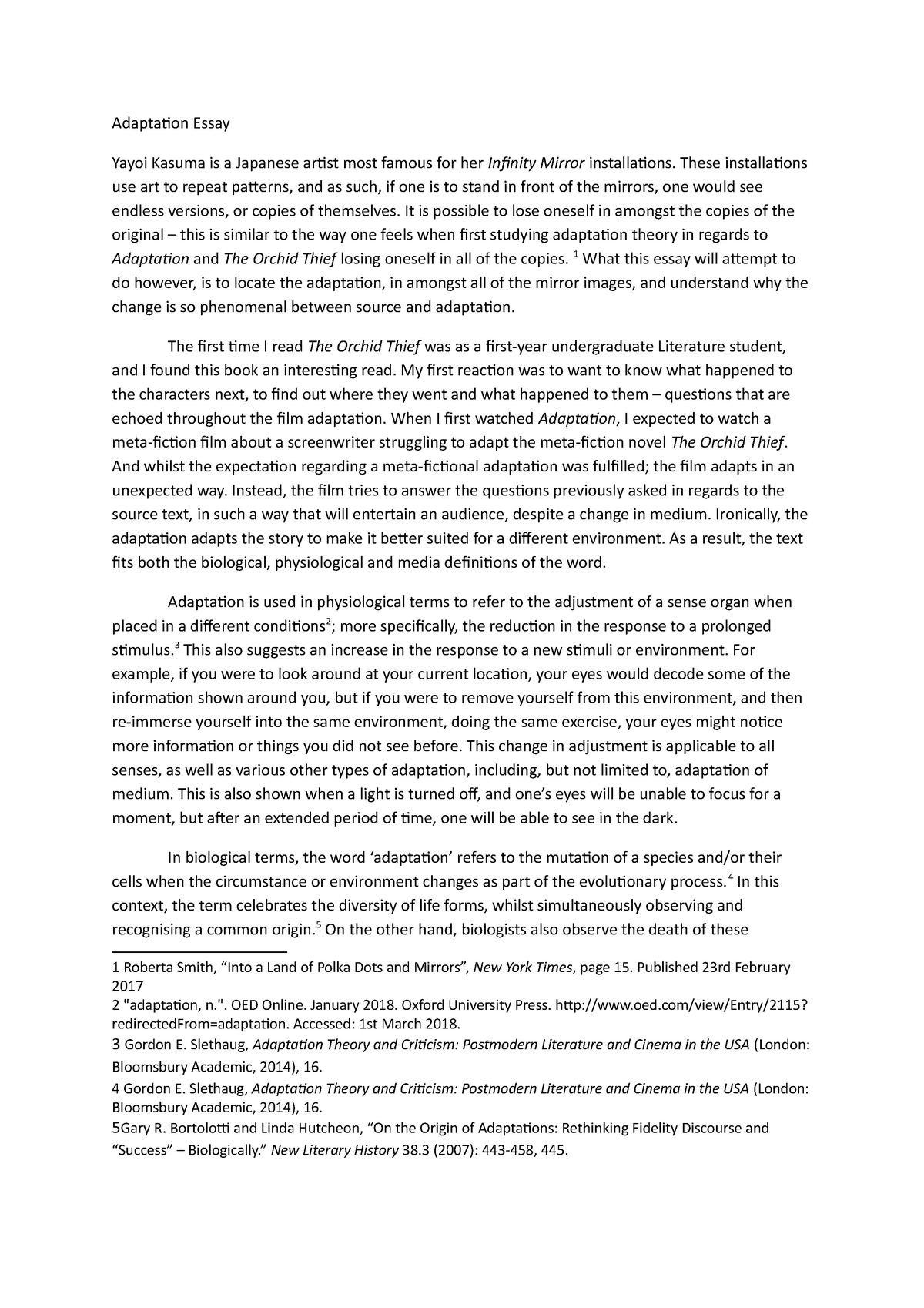 Adaptation Essay Resubmission - Adaptation Essay Yayoi Kasuma is a ...