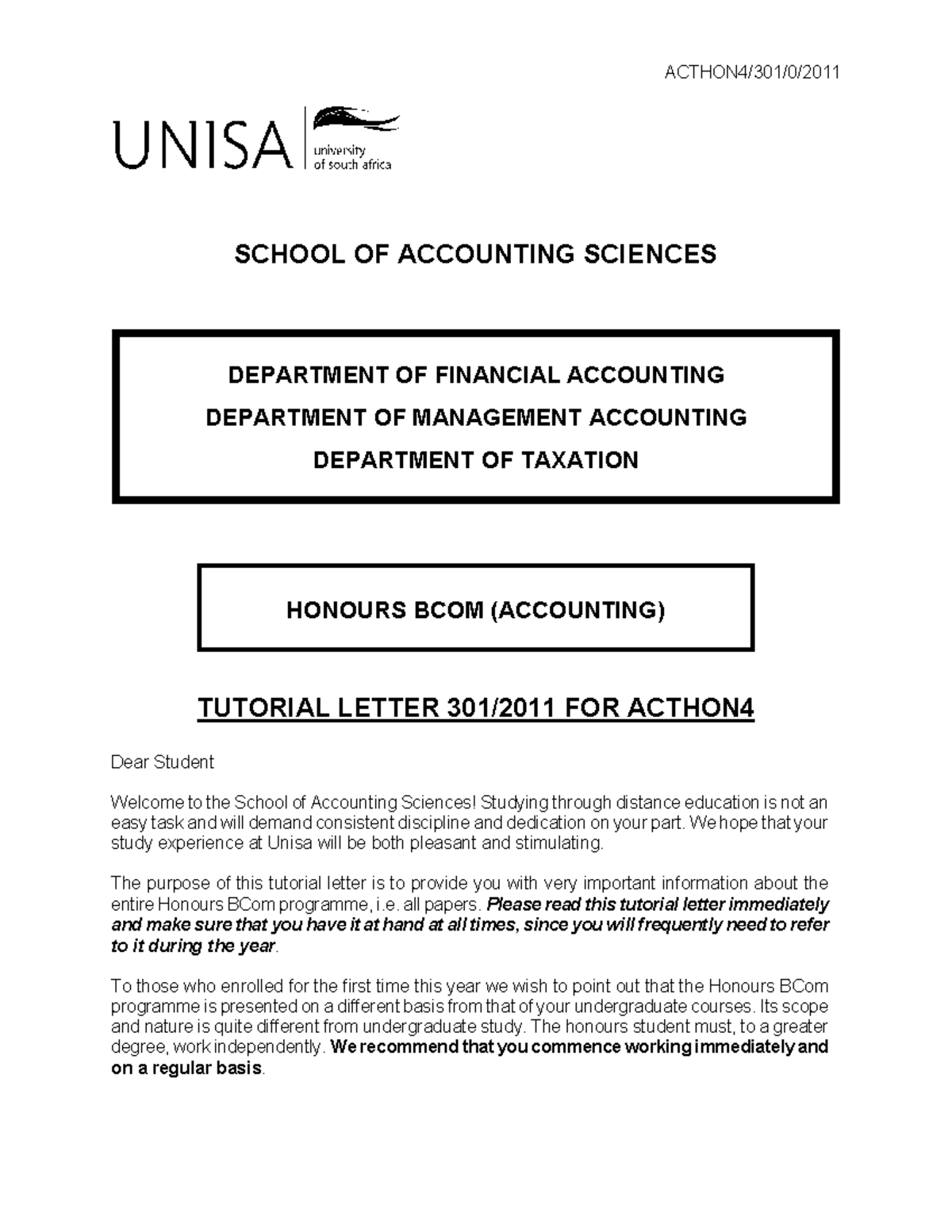 301 2011 0 e ACTHON4/301/0/ SCHOOL OF ACCOUNTING SCIENCES DEPARTMENT