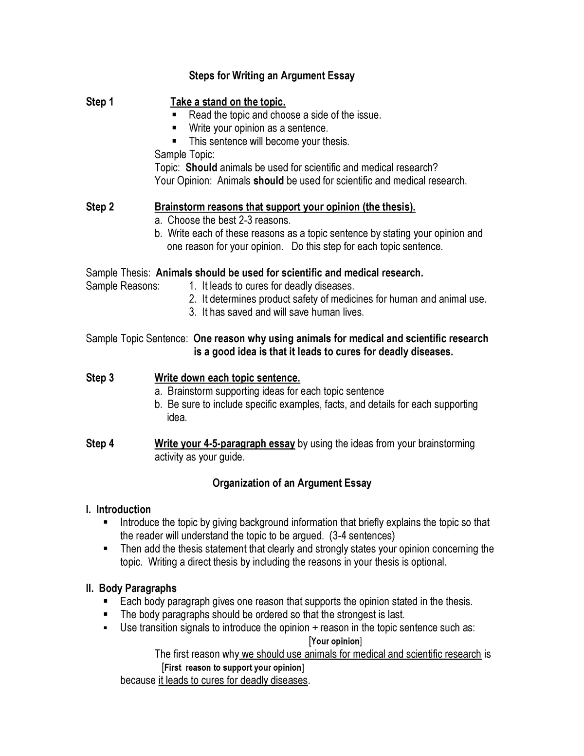 Steps for writing an essay - Steps for Writing an Argument Essay Step 1 ...