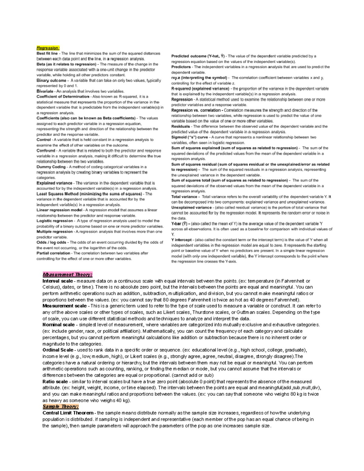 Midterm 2 Cheat Sheet - Measurement Theory: Interval scale - measure ...