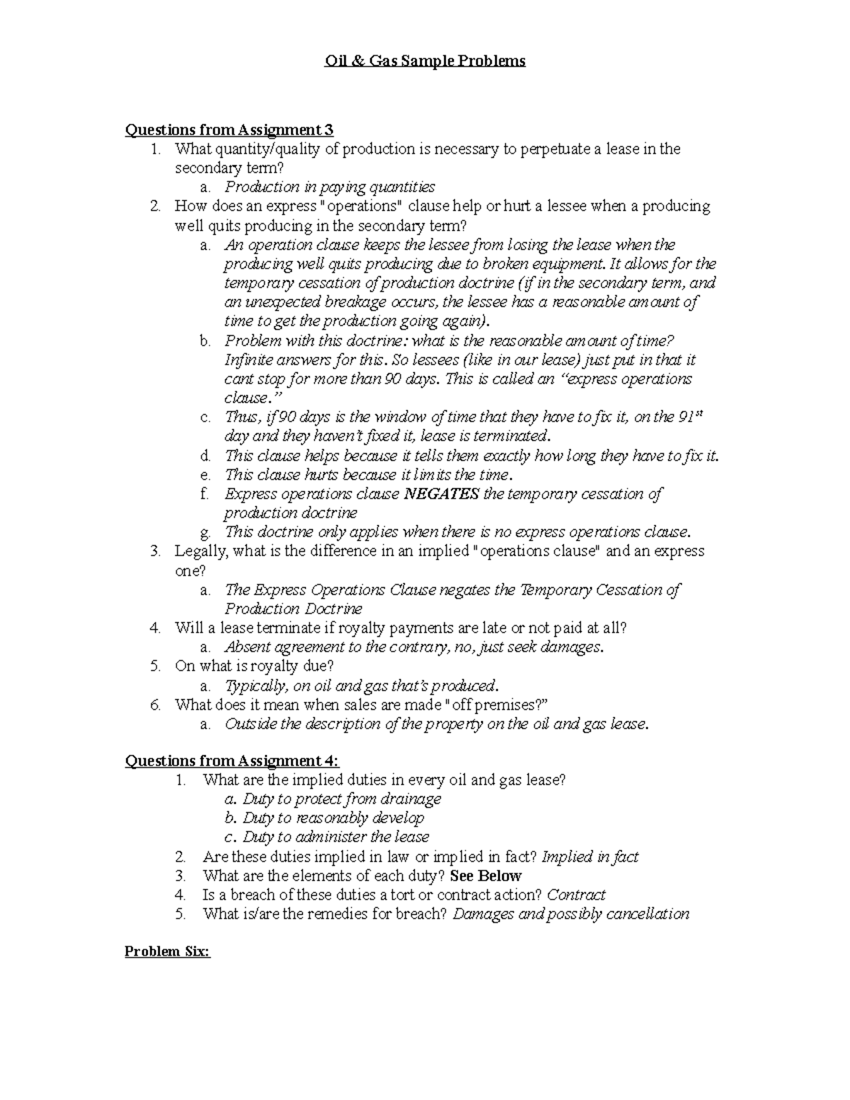 OG Sample Problems - outline - Questions from Assignment 3 1. What ...