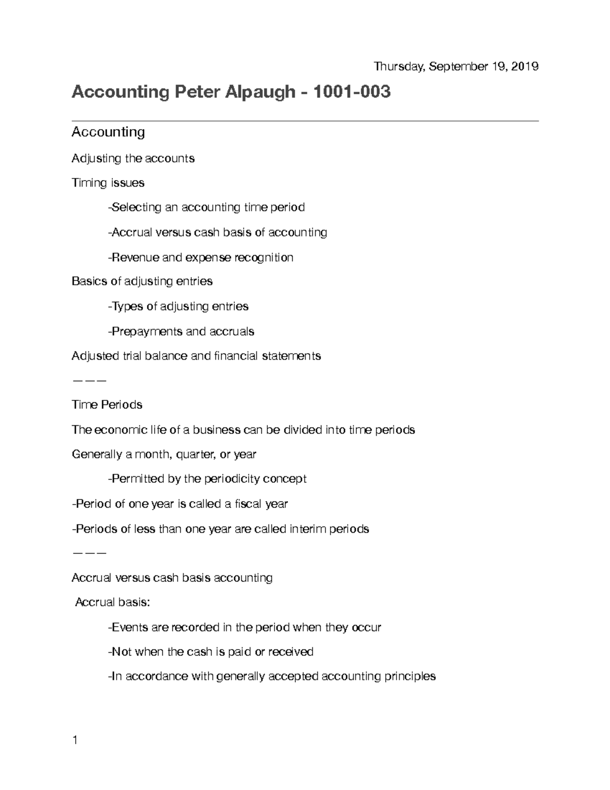 Accounting Peter Alpaugh Chapter 3 Sept 19th 2019 Accounting Peter Alpaugh 1001