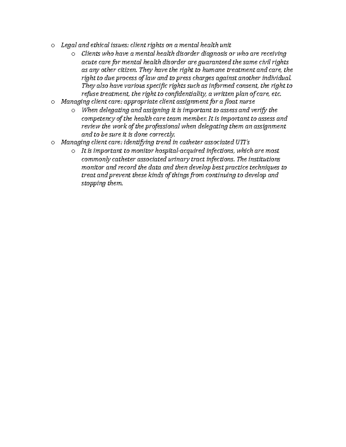 Practice assessment A study guide - o Legal and ethical issues: client ...