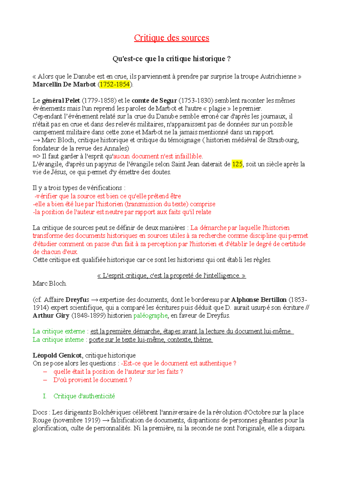 Critique Des Sources - Notes De Cours 1 - Critique Des Sources Qu'est ...